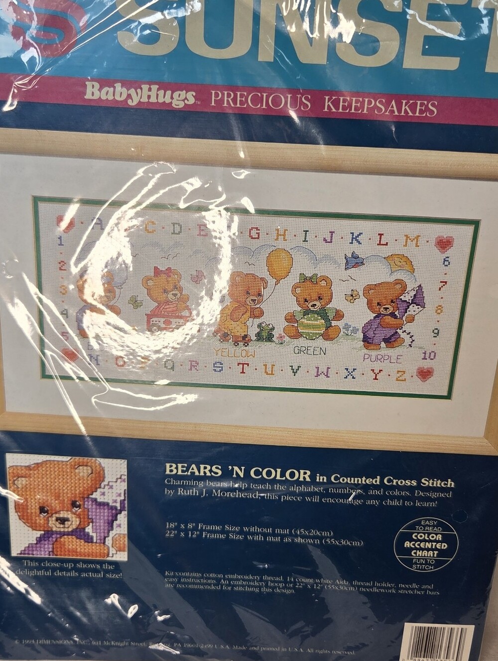 Sunset Counted Cross Stitch Bears ‘n Color Baby Hugs ABCs 1993 #13566